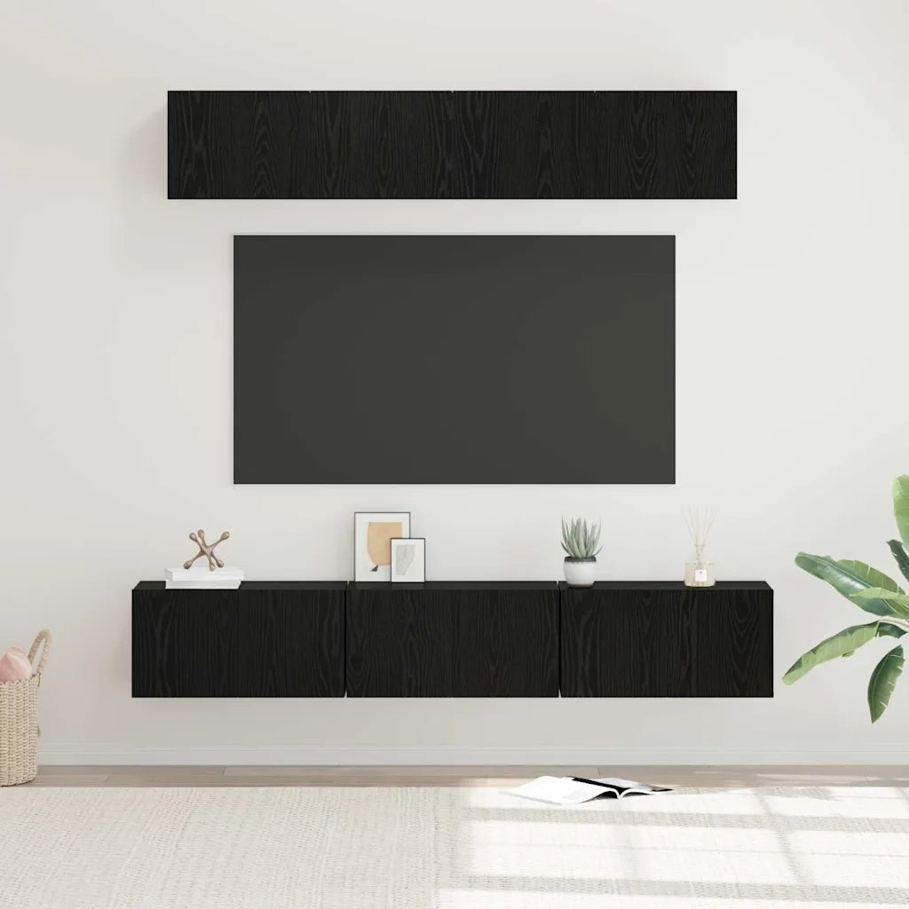 Set mobile TV 5 pz | Armadietto TV | Mobile Porta TV Rovere Nero Legno multistrato