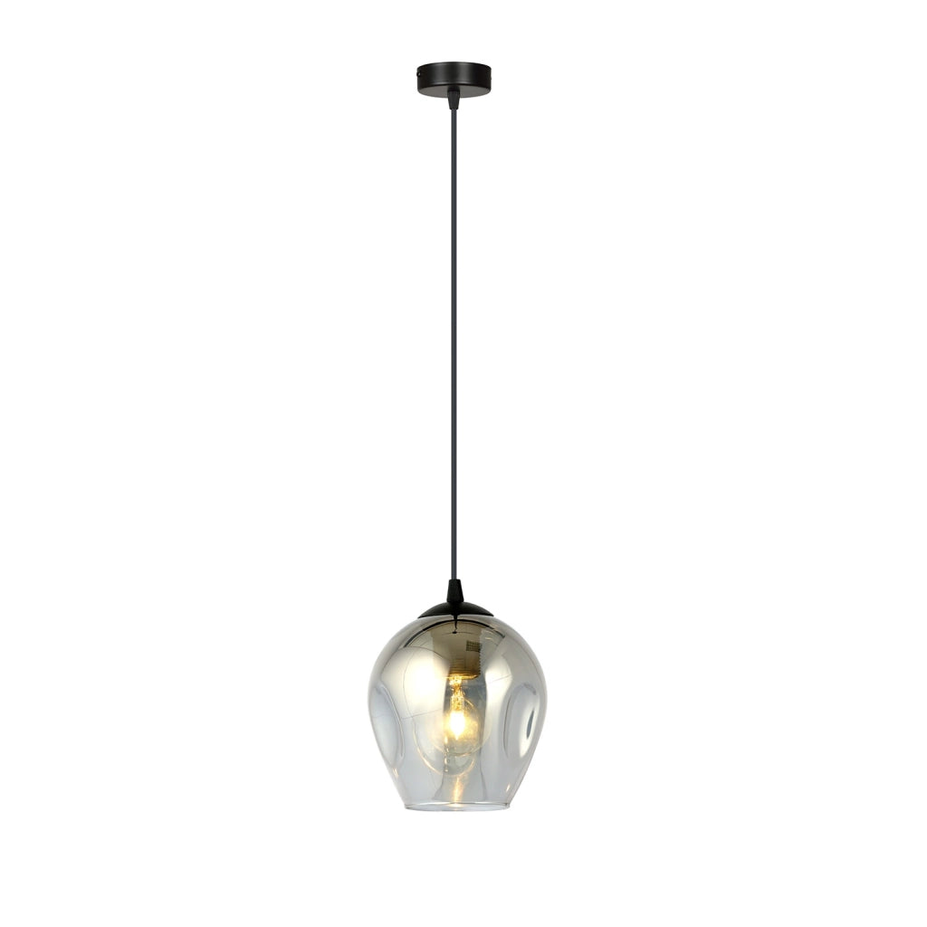 Sospensione 1 Luce Fuxi In Acciaio Nero E Vetro Fumè
