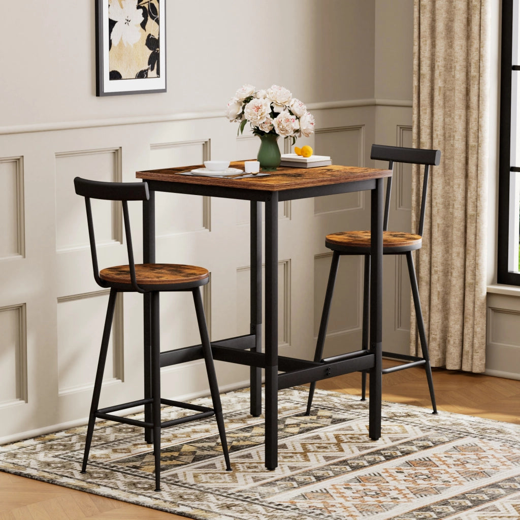 Set Tavolo Alto e Sgabelli Industrial ¨C Xylo ¨C Piano Legno, Struttura Metallo, 60x60x90 cm