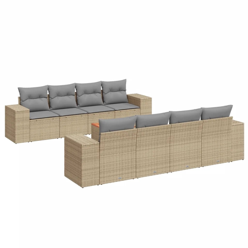 Set Divano da Giardino 9 pz con Cuscini Beige in Polyrattan