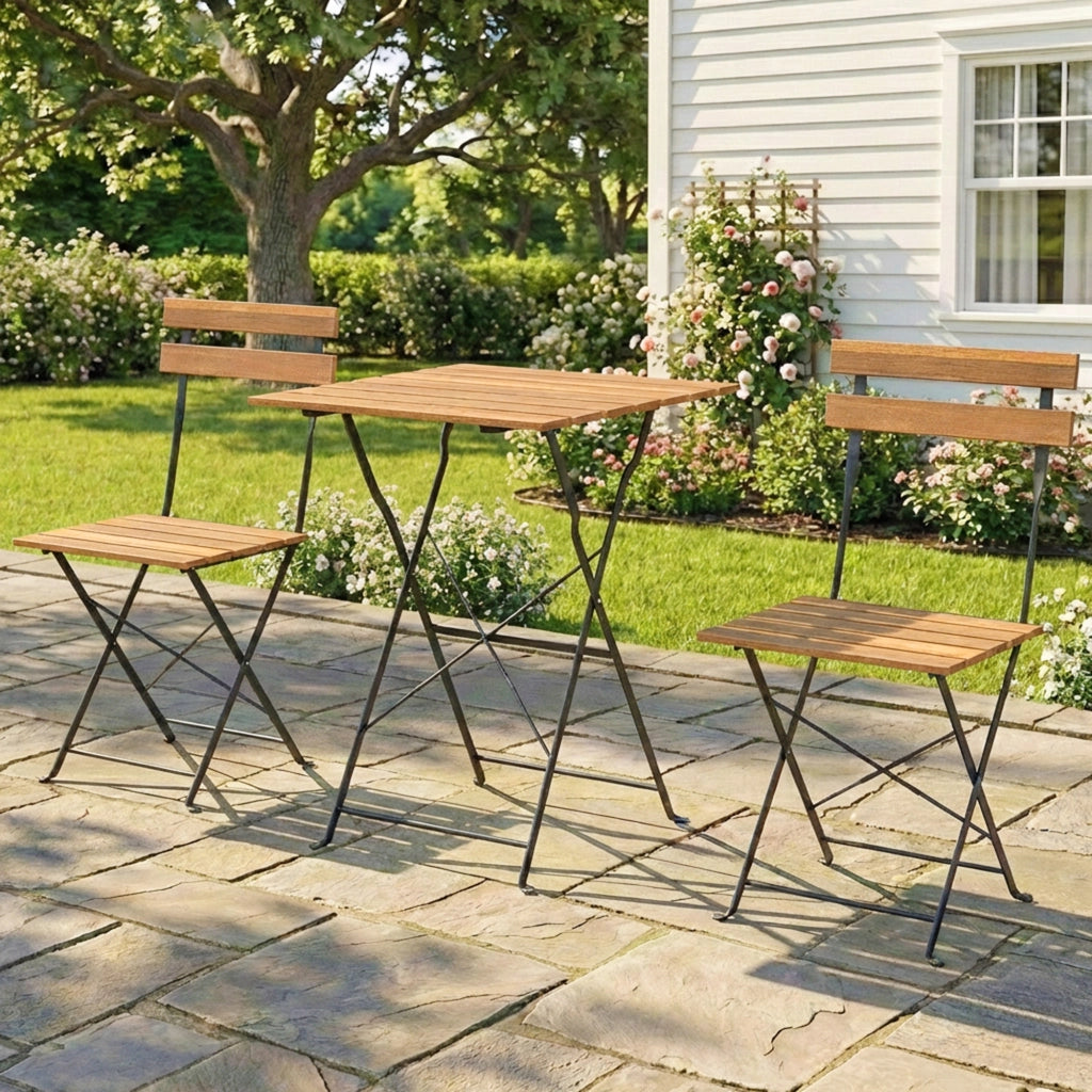 Set Bistrot Giardino ¨C zephmum ¨C 2 Sedie Pieghevoli, Tavolo Quadrato in Legno di Acacia 55x55x71cm, Naturale