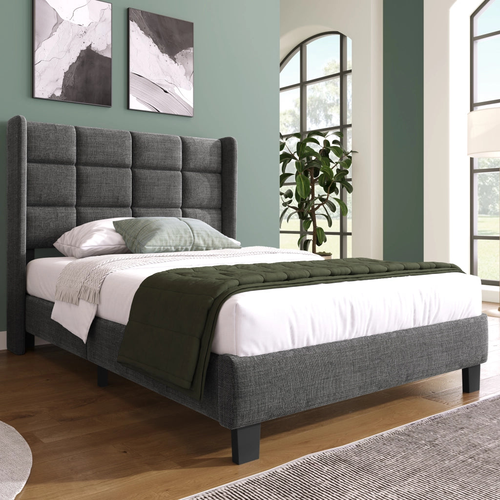 Letto Singolo Imbottito con Testiera e Rete a Doghe ¨C MINIMAL ¨C Grigio, 90x200