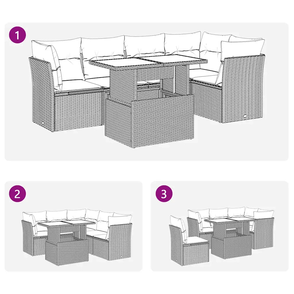 Set Divano da Giardino 6pz con Cuscini Grigio Polyrattan Acacia 3326162