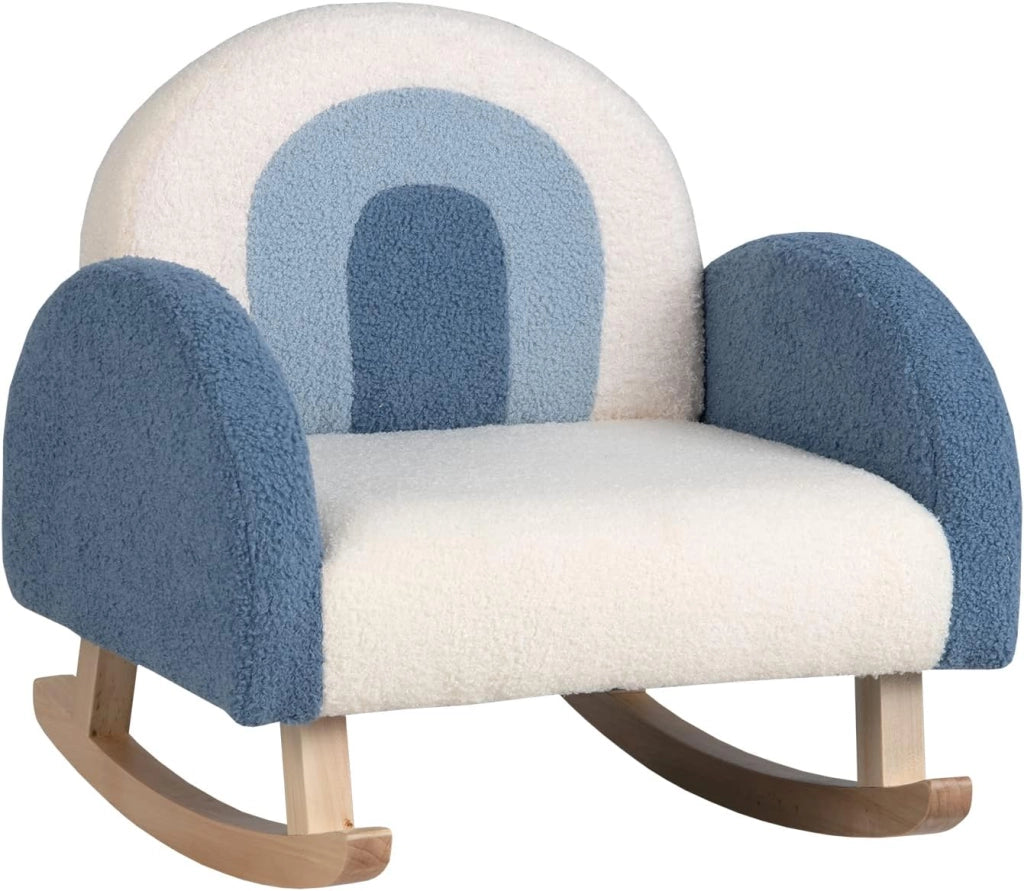 Sedia a Dondolo per Bambini con Gambe in Legno Massello, Poltrona per Bambini di 3-5 Anni, Divanetto Singolo Imbottito per Cameretta, 50,5 x 49 x 50,5 cm, Portata 50 kg (Blu)