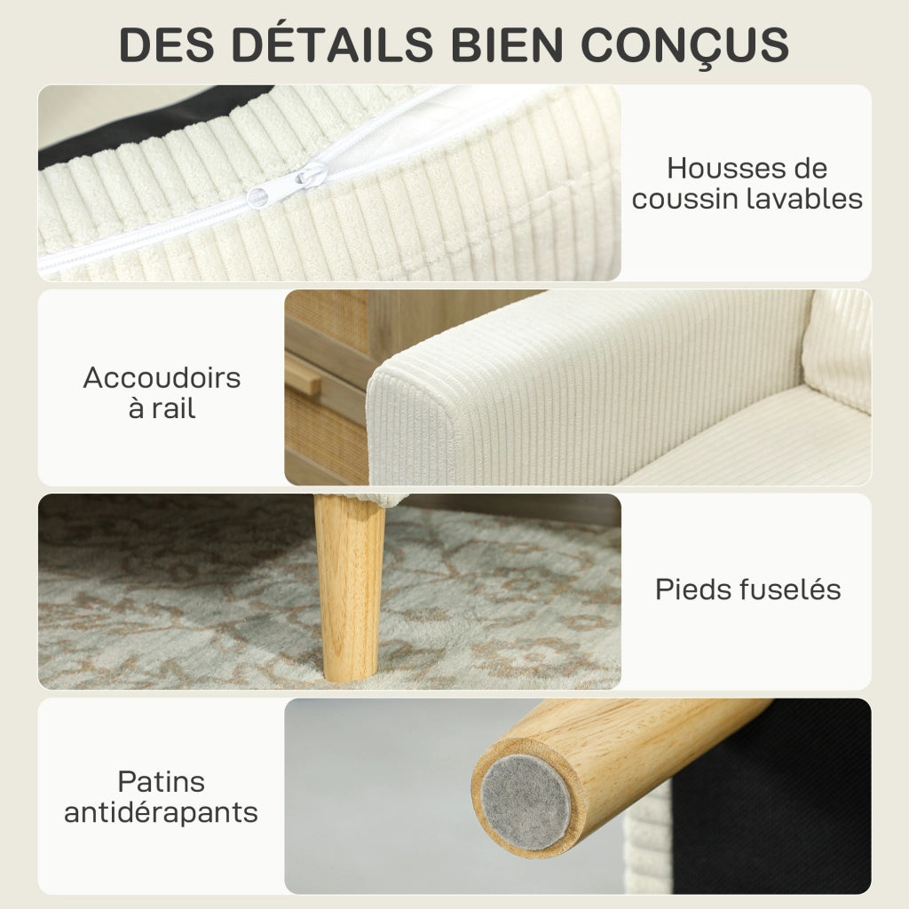 Divano 3 Posti in Velluto ¨C zephmum ¨C Beige 192x80x84.5cm