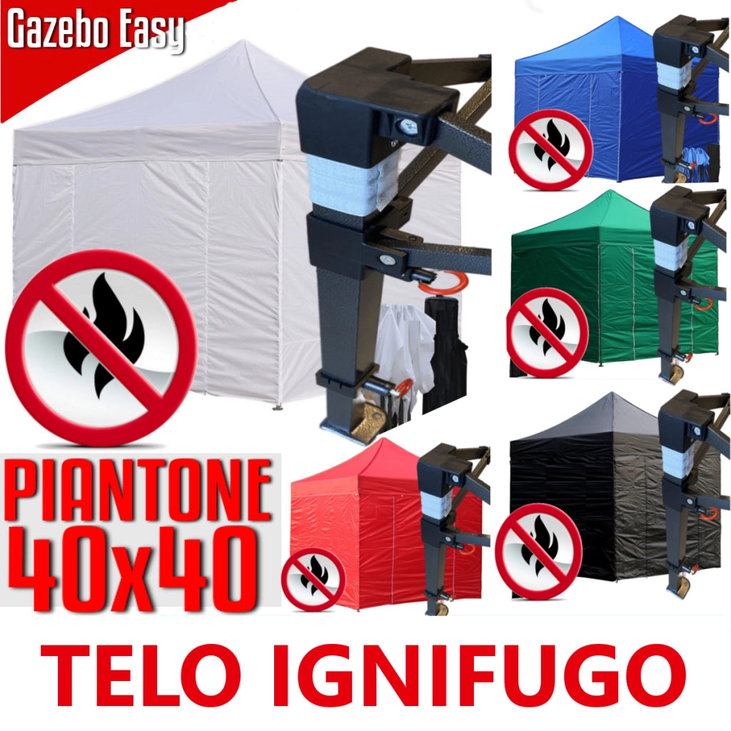 Gazebo 3x3m rosso certificato IGNIFUGO SENZA laterali pieghevole portatile estendibile richiudibile estensibile acciaio per fiere eventi stand chiosco tenda tendone mercato mercatino