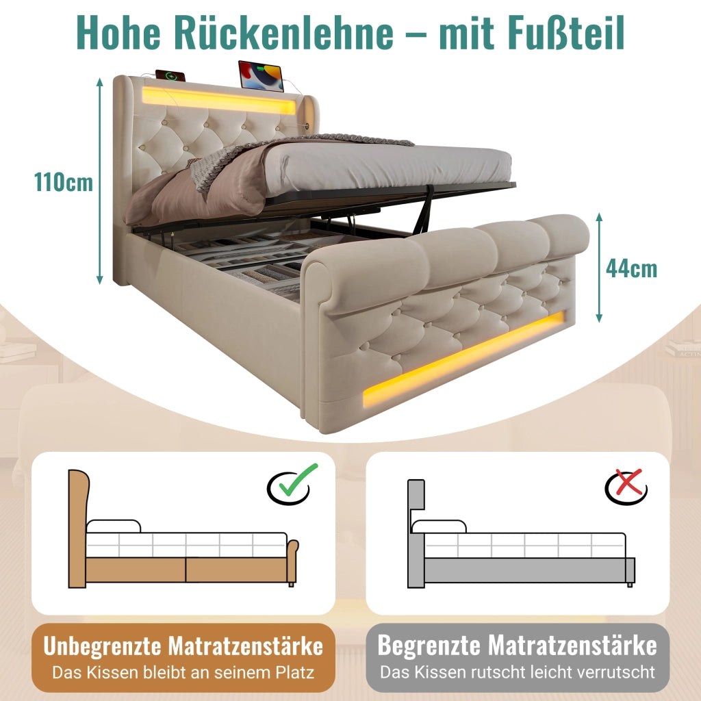 letto imbottito velluto beige 90 x 200 cm