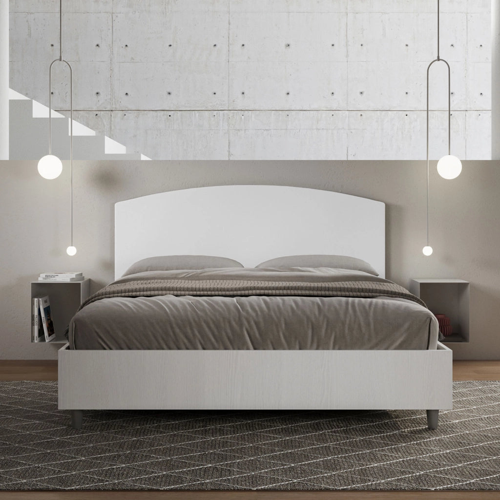 Letto Matrimoniale 160x200 cm con Rete e Contenitore Alzata Comoda Struttura Bianco Frassico e Testata in Similpelle