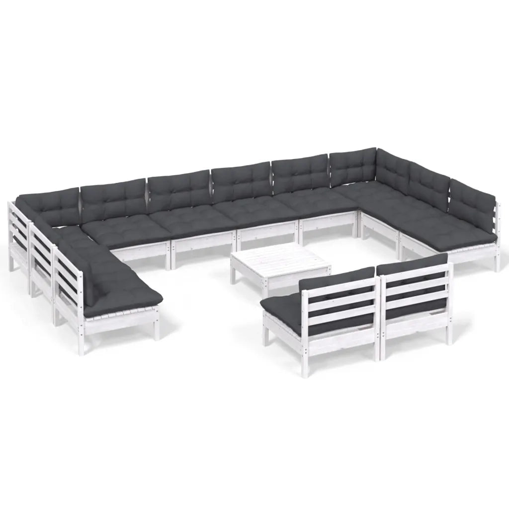 Set Divani da Giardino 13 pz con Cuscini Bianchi Legno di Pino 3097230