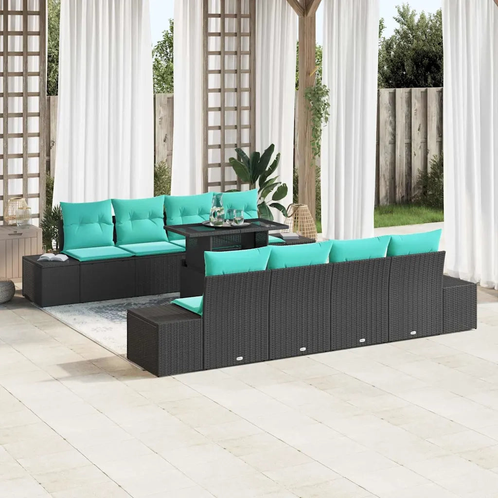 Set Divano da Giardino 9 pz 8-Numero di posti Nero e Blu 3349152