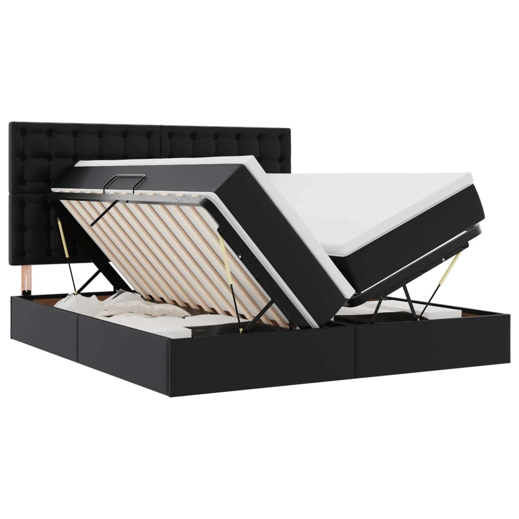 Letto con contenitore e LED Nero 180 x 200 cm Pelle sintetica