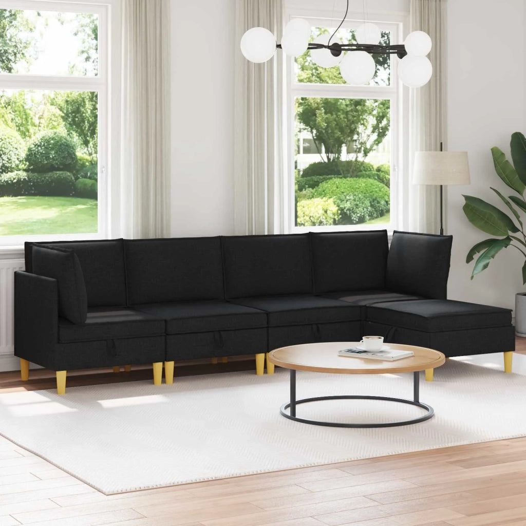 Set di mobili per il soggiorno con cuscino 5 pcs Nero Tessuto 3413686
