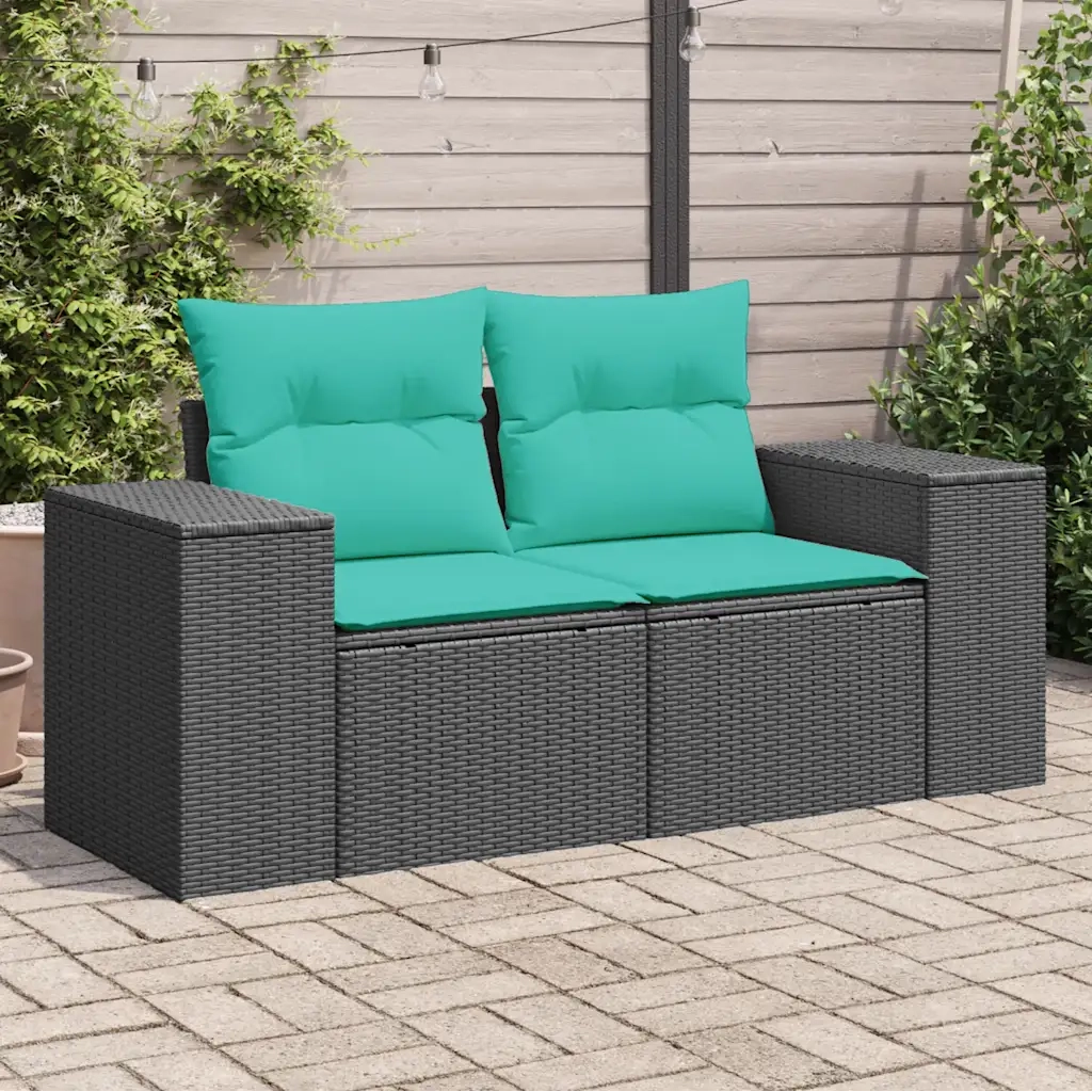 Divano da Giardino con Cuscini a 2 Posti Nero in Polyrattan 366046