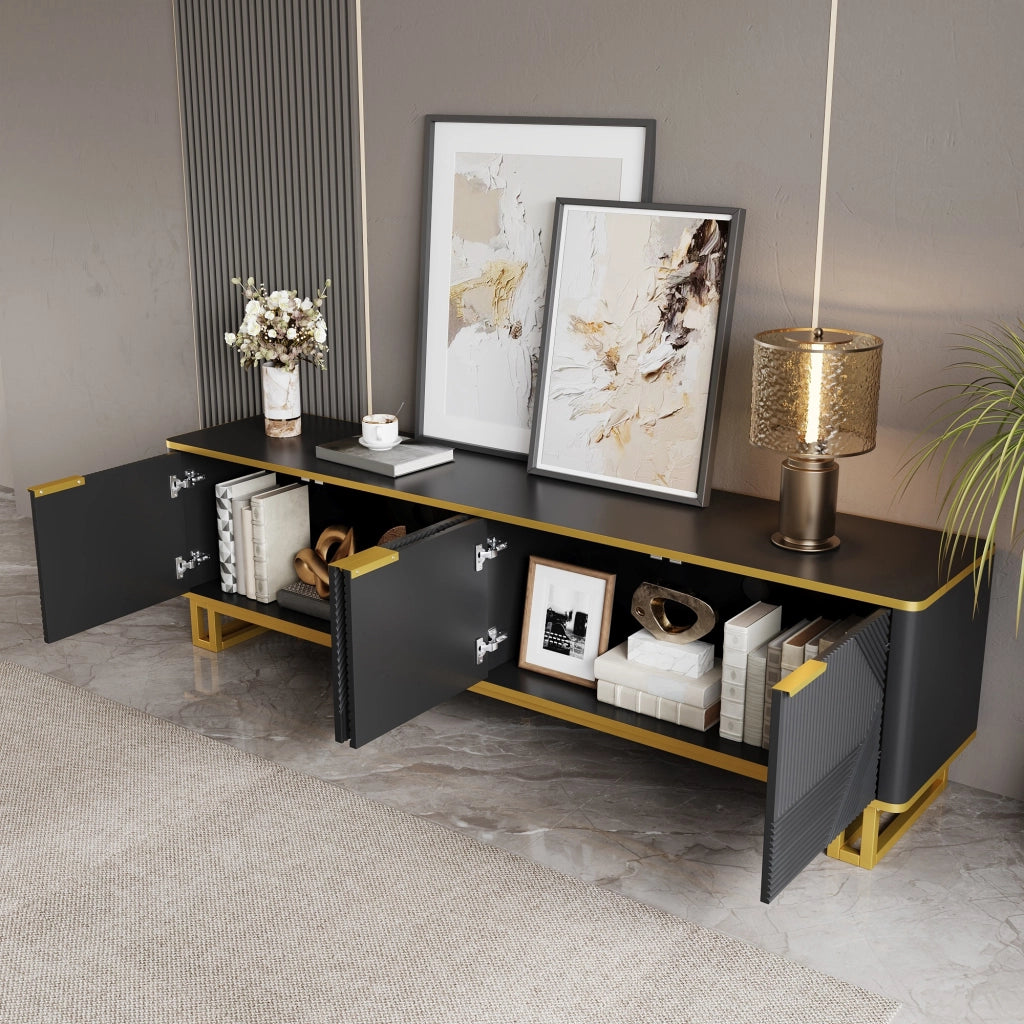 MOBILE TV 160x37,5x48 cm MDF Nero con texture geometrica
