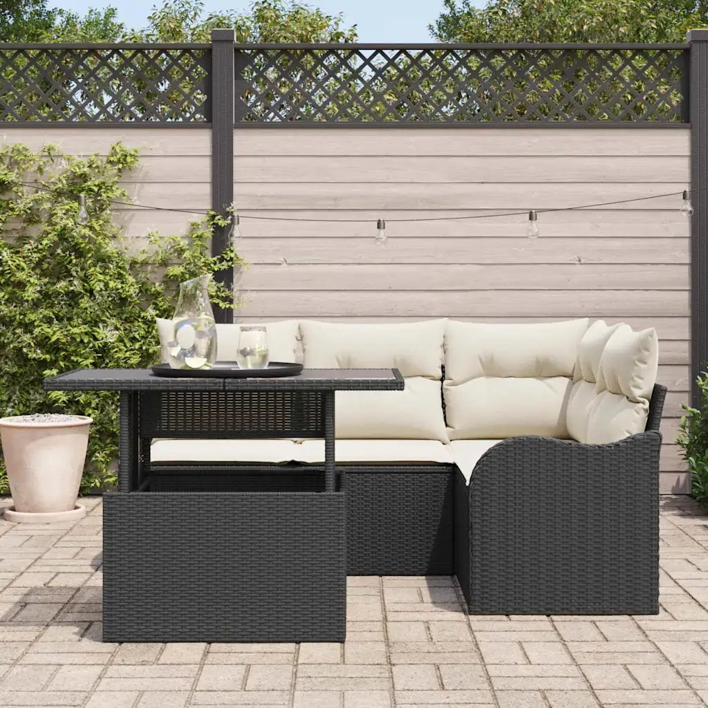 Set Divano da Giardino 5 pcs Nero Rattan in Polipropilene
