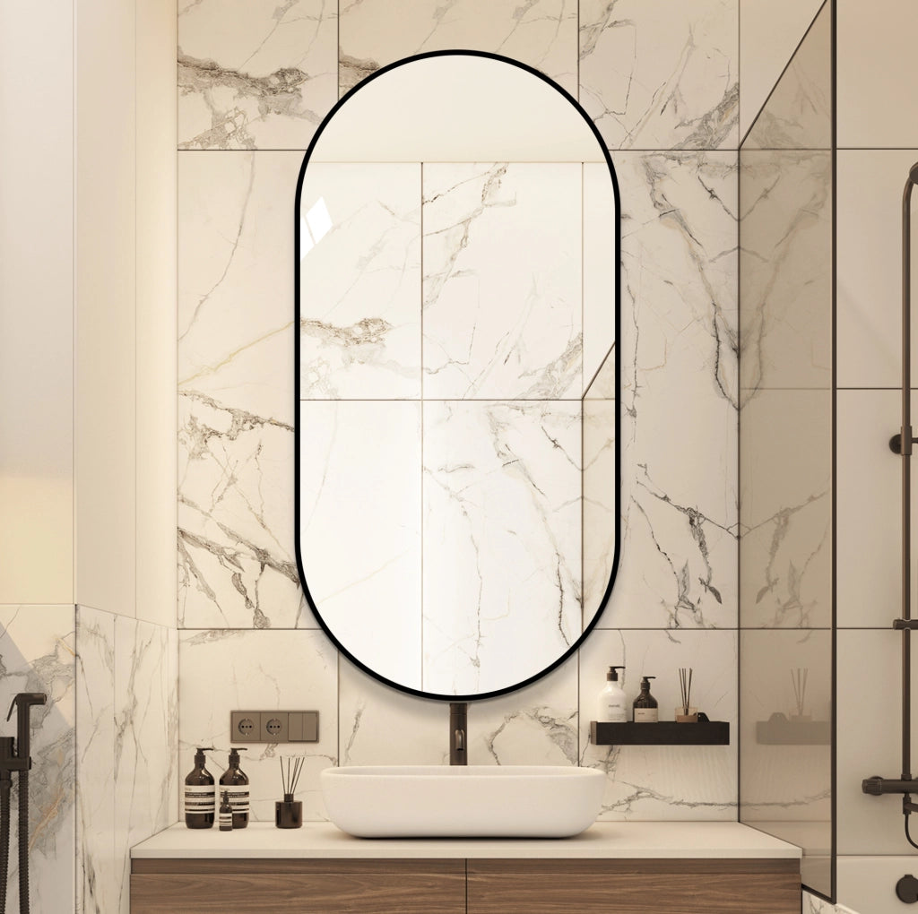 Specchio da parete ad arco 60x120 cm con cornice in alluminio nero
