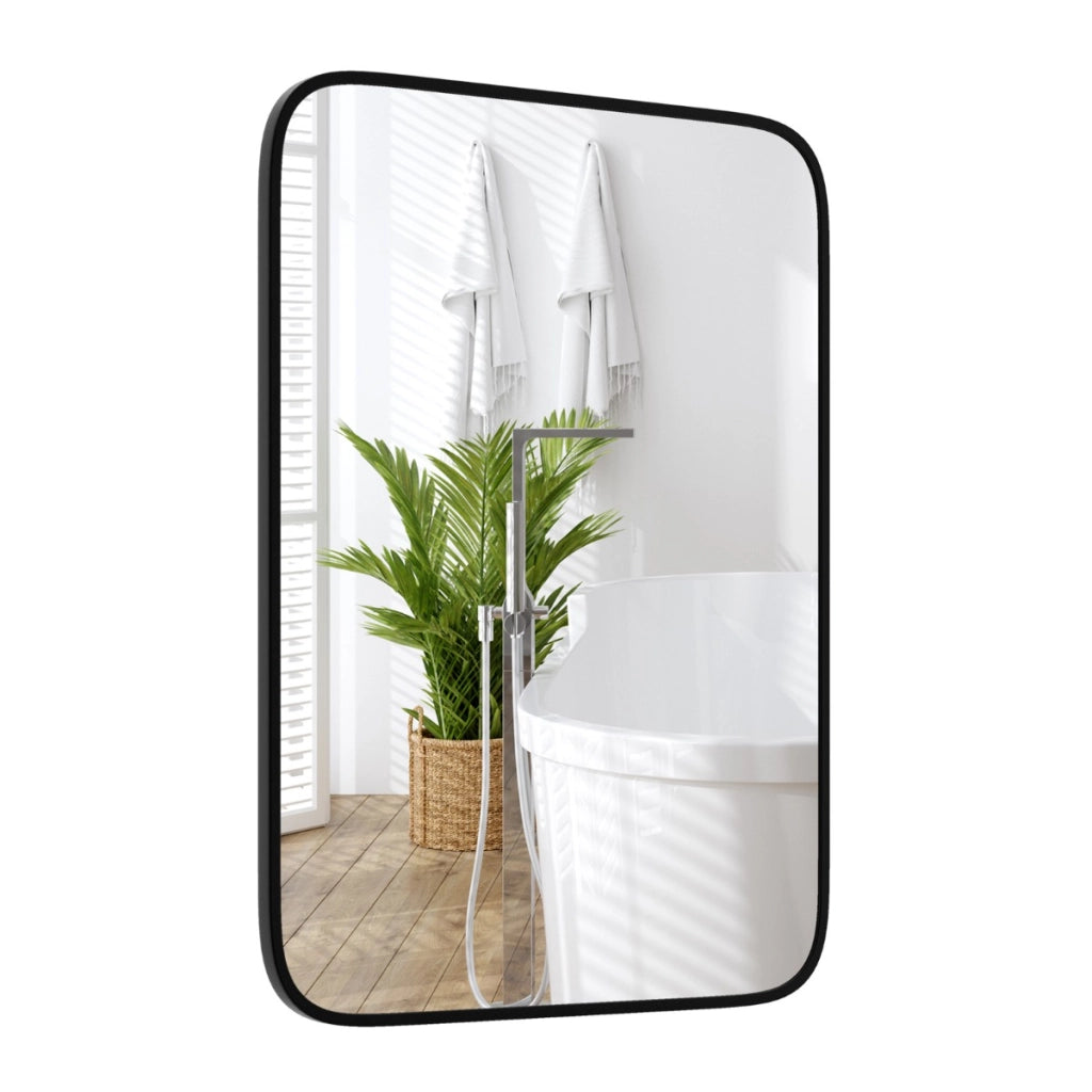 Specchio da bagno rettangolare 70x50cm con pellicola antifrantumazione viti di espansione, Specchio in alluminio