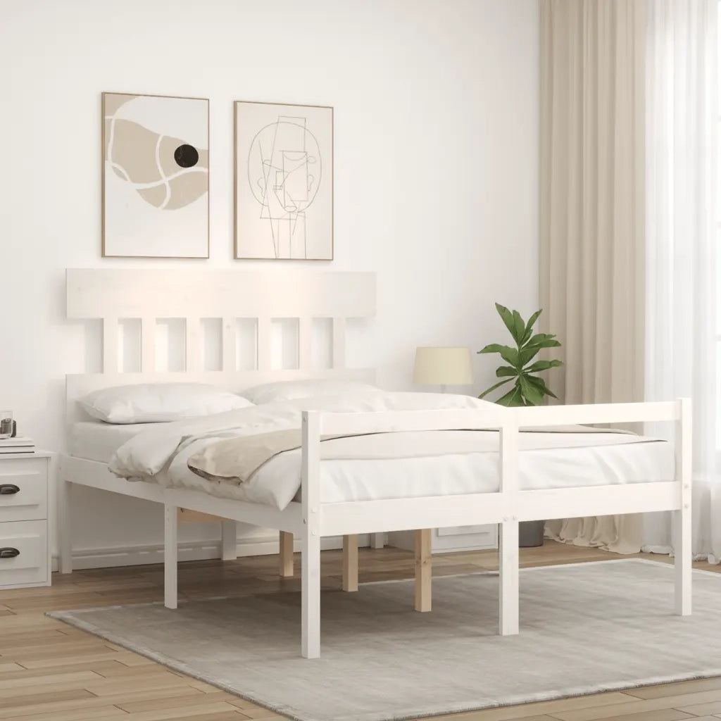 Letto matrimoniale | Letto per adulti | Letto per Anziani con Testiera Bianco 140x190 cm Legno Massello