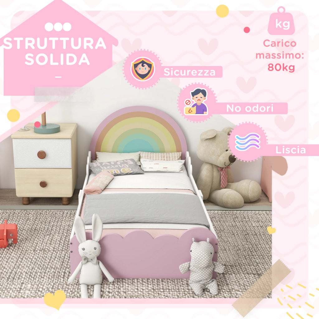 Letto per Bambini con Sponde Laterali ¨C Minimal ¨C Bianco e Rosa 143x74x66
