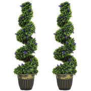 Set 2 Piante Atificiali di Bosso a Spirale Resistente UV con Lavanda  Alte 115 cm Verde e Blu