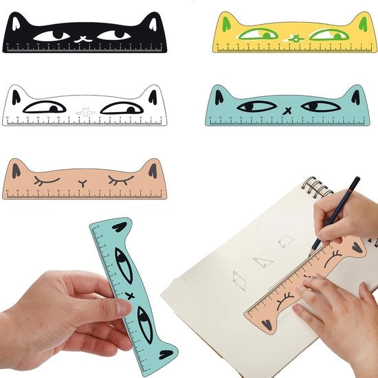 Set di 5 livelli a forma di gatto in acrilico di alta qualità, 15 cm, graduati con precisione, flessibili e resistenti alle abrasioni.