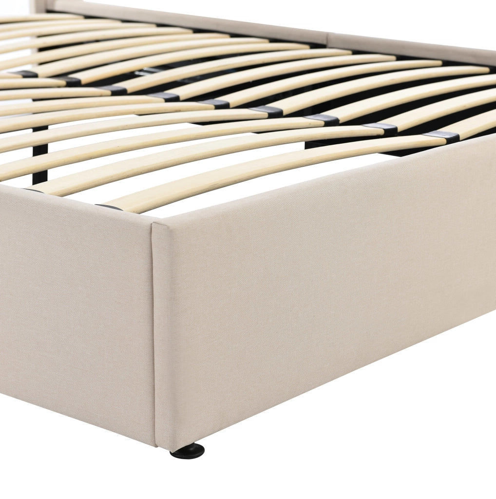 Letto contenitore 140x200 con rete sollevabile e testiera imbottita