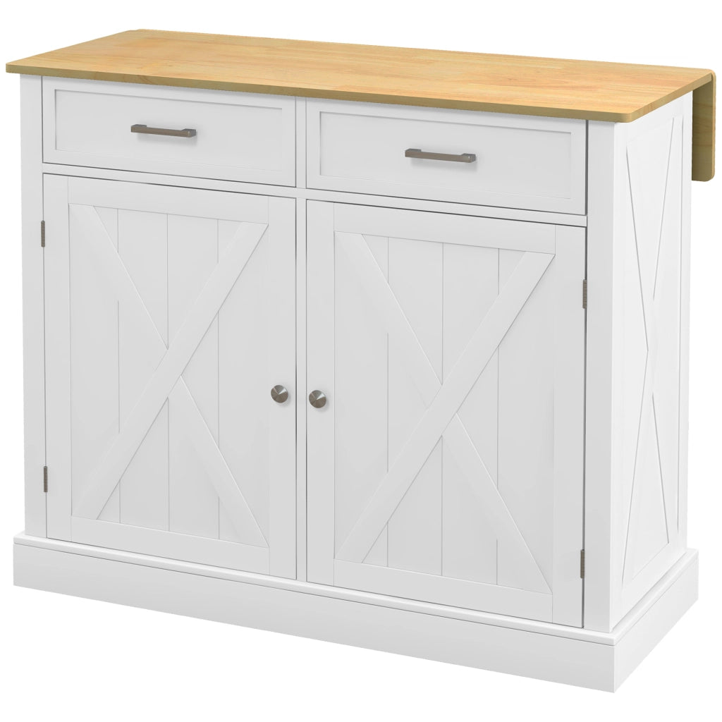 Carrello Cucina Isola con Piano Lavoro Pieghevole ¨C Xylo ¨C 2 Ante 2 Cassetti Ripiano 4 Ruote 105x60x90,5cm Bianco