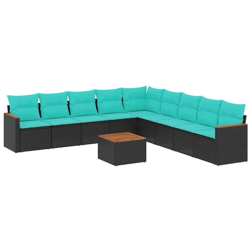 Set Divani da Giardino 10 pz con Cuscini Nero in Polyrattan 3226064