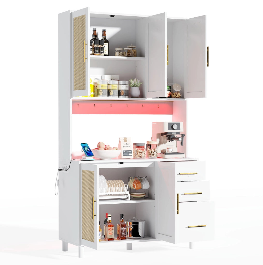 Credenza con luci LED; prese USB e prese elettriche in MDF bianco