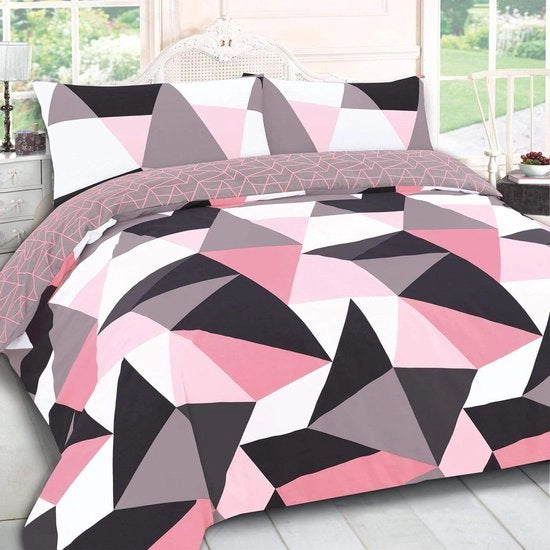 Set di coperte geometriche a doppia copertura - morbidi e respiranti - rosa (Blush Pink) - leggeri - non tendenziali - poliestere - set di coperte per letto - coperte per cuscini e coperte per letto 160x200