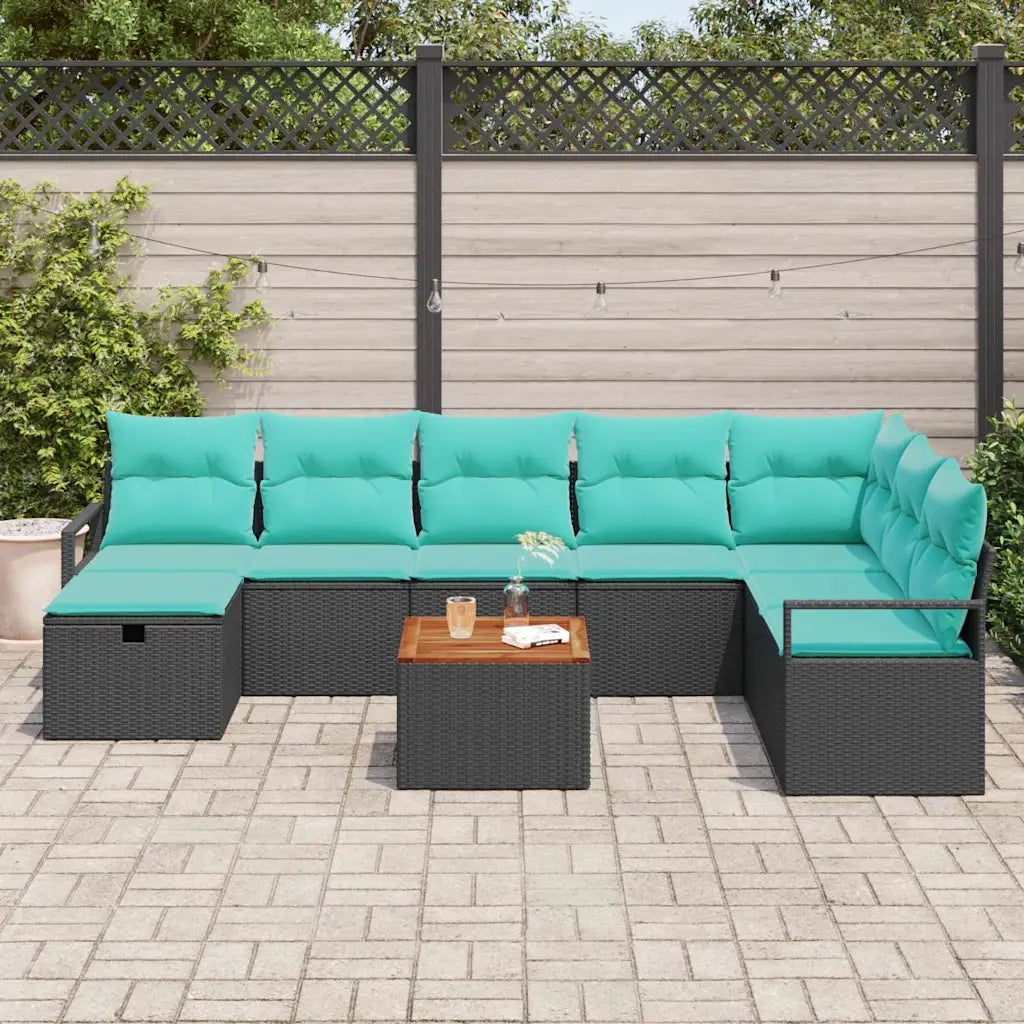 Set Divano da Giardino con cuscino 9 pcs Nero polyrattan 3359557