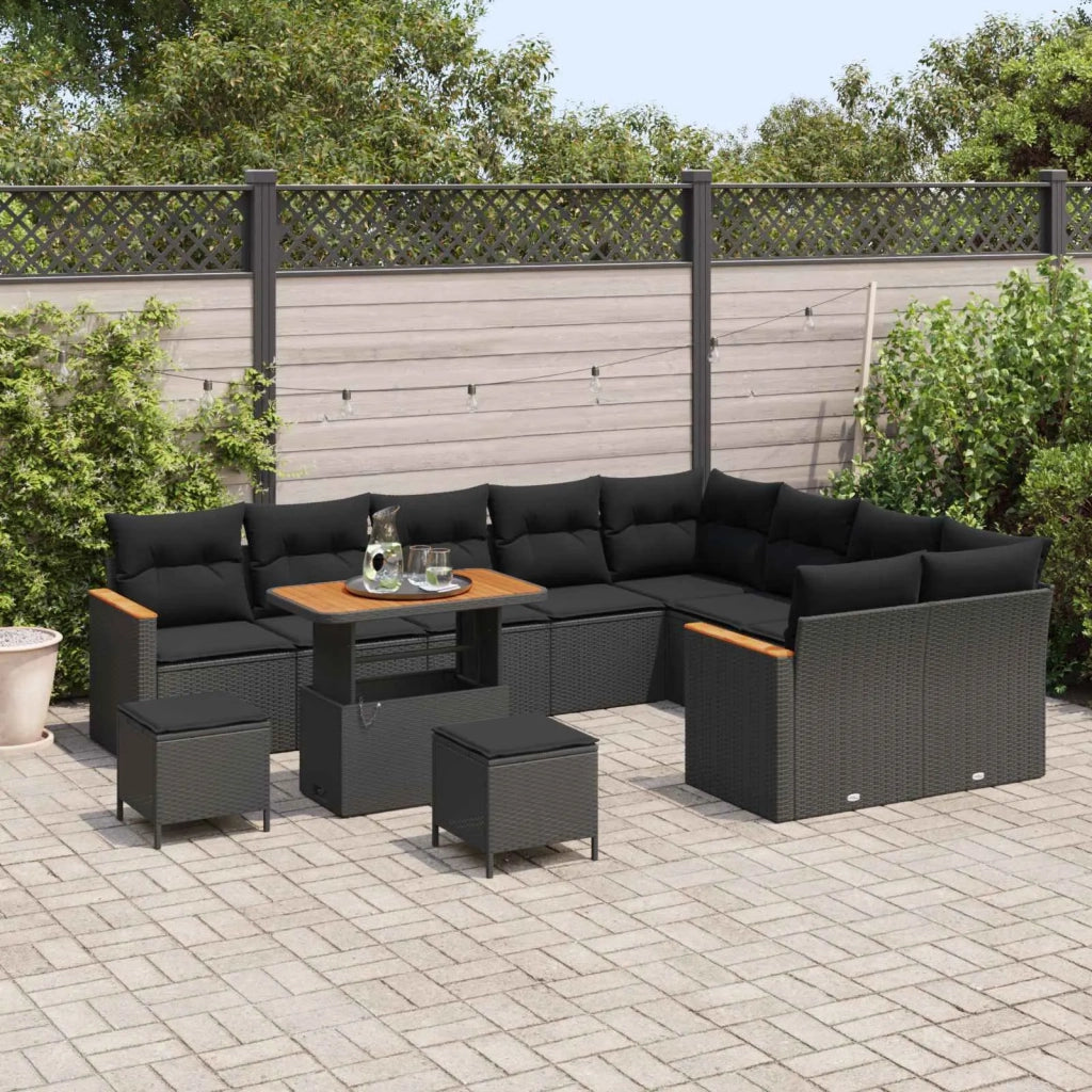 Set Divano da Giardino 12 pcs Nero Rattan in Polipropilene
