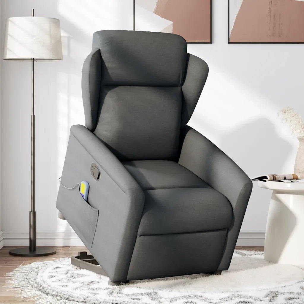 Poltrona | Sedia Relax Alzapersona Massaggi Reclinabile Grigio Scuro Tessuto