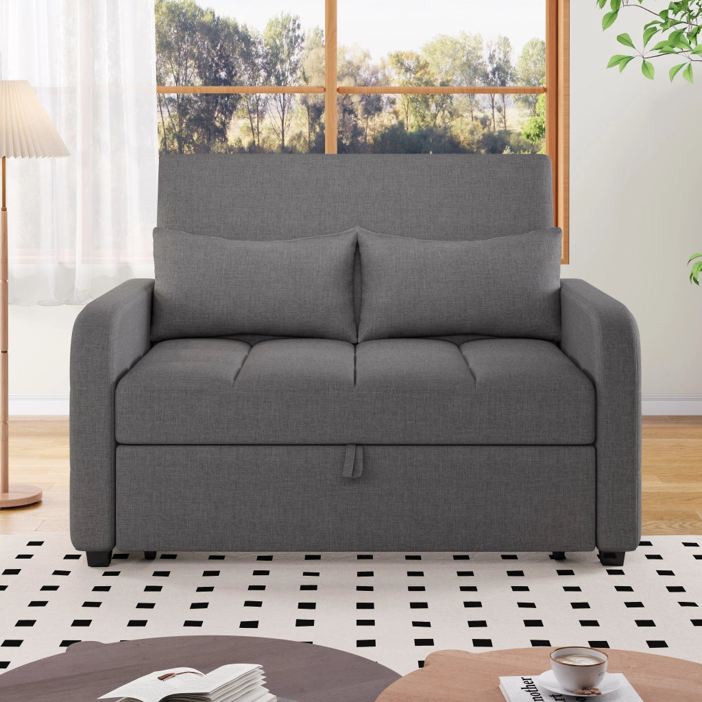 Divano letto 3 posti - con schienale regolabile e cuscini - in lino e cotone - grigio antico