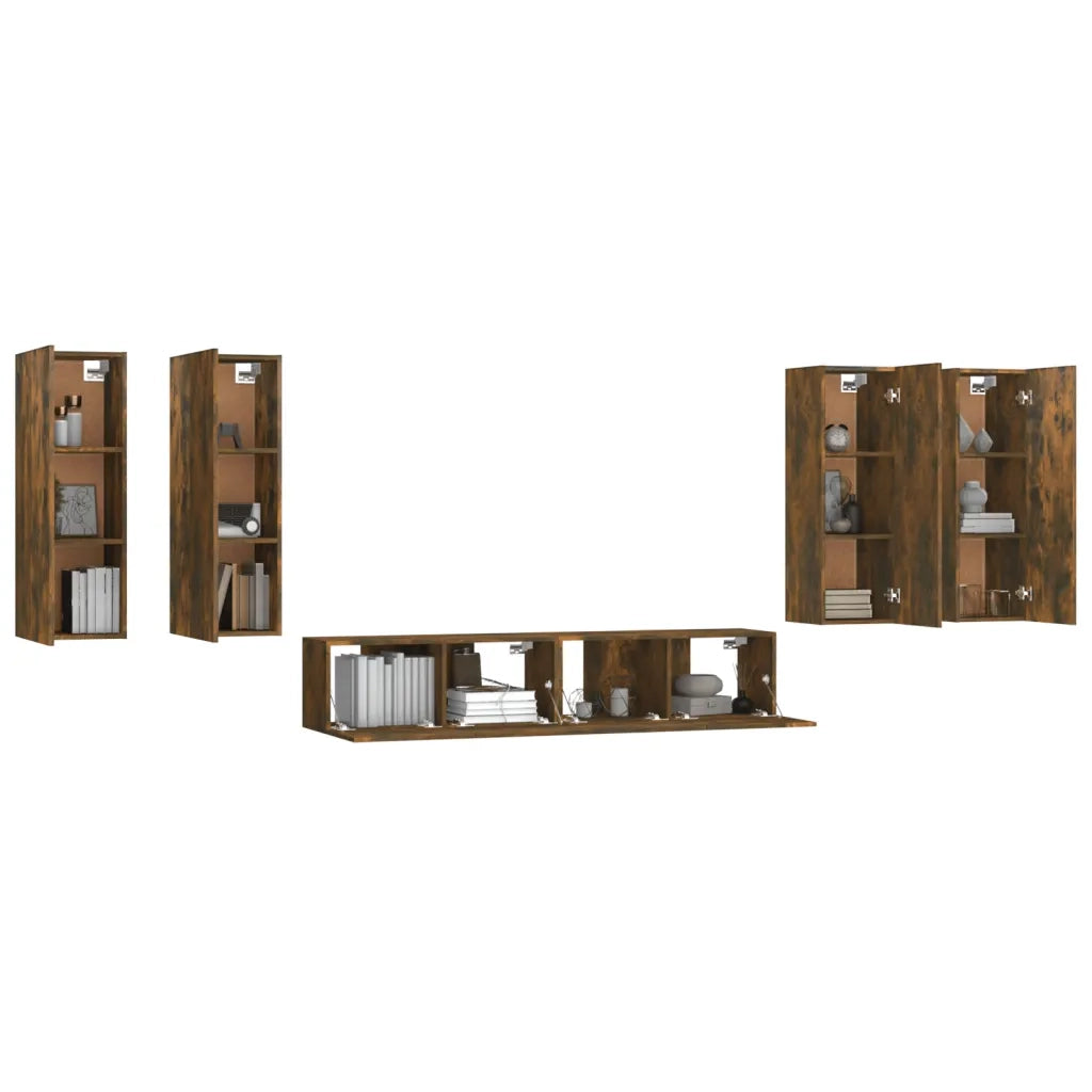Set di Mobili Porta TV 6 pz-Credenza per TV Rovere Fumo in Legno Multistrato 330743