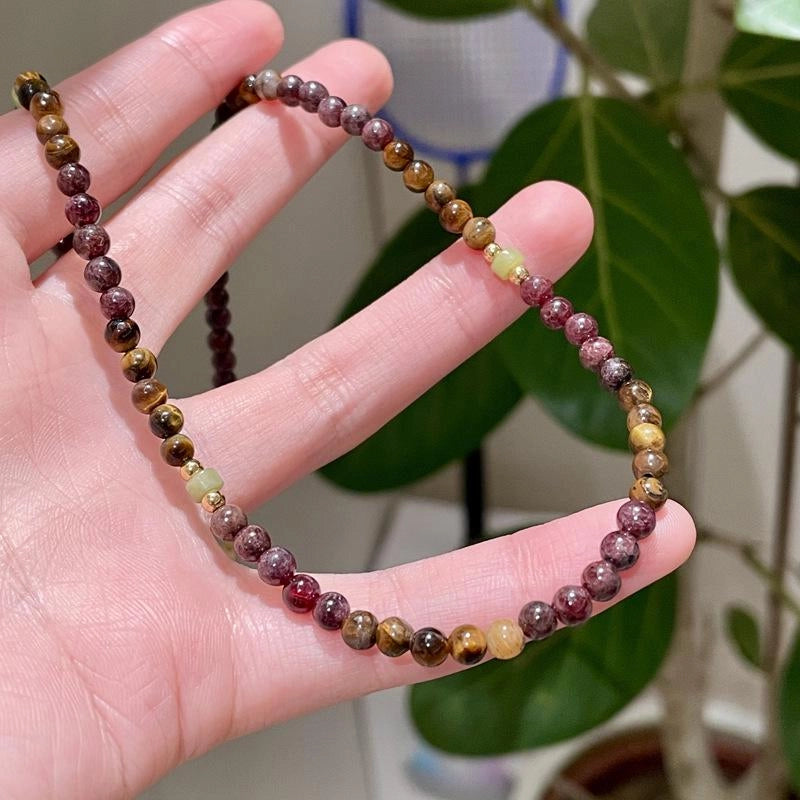 Collana vintage con perline di granato, collana con pietra naturale marrone Maillard, regalo di Natale o compleanno.
