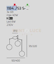 SOSPENSIONE CROMO 3 LUCI SPOSTABILE VETRI BIANCO FOG 1184CR-S3 S-BF