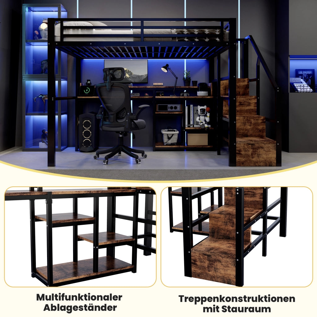 letto a castello metallo mdf nero 140 x 200 cm