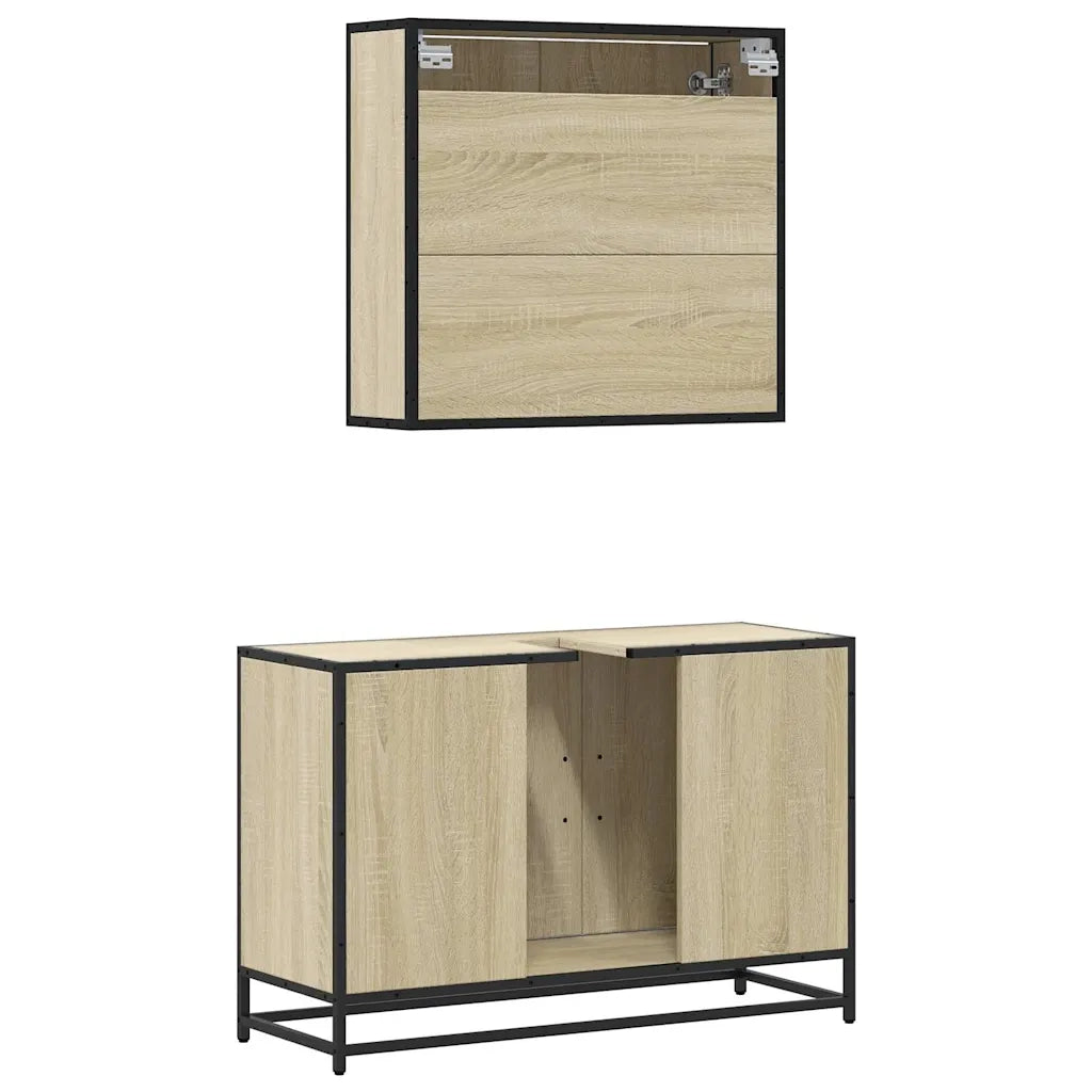 Set Mobili da Bagno | Armadio da bagno 2 pz Rovere Sonoma in Legno Multistrato
