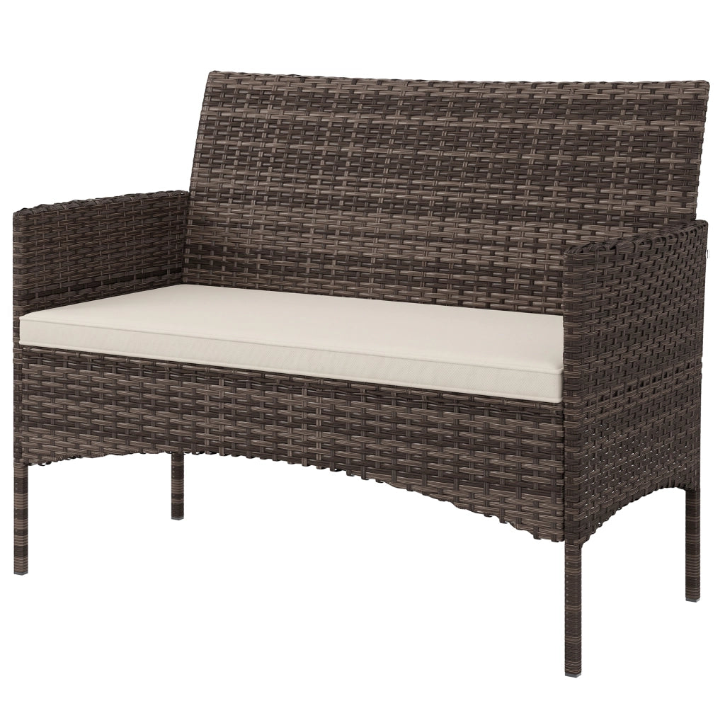 Divano 2 posti in rattan per giardino ¨C Minimal ¨C Tessuto khaki, struttura in acciaio