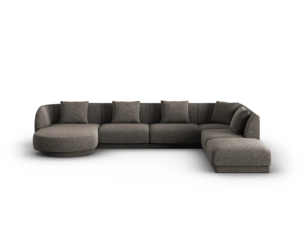 Cosmopolitan Design - Divano panoramico destro "Tulum" 6 posti in ciniglia grigio 