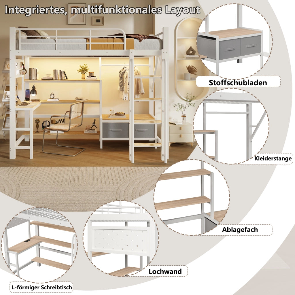 letto a castello metallo e mdf bianco 90 x 200 cm