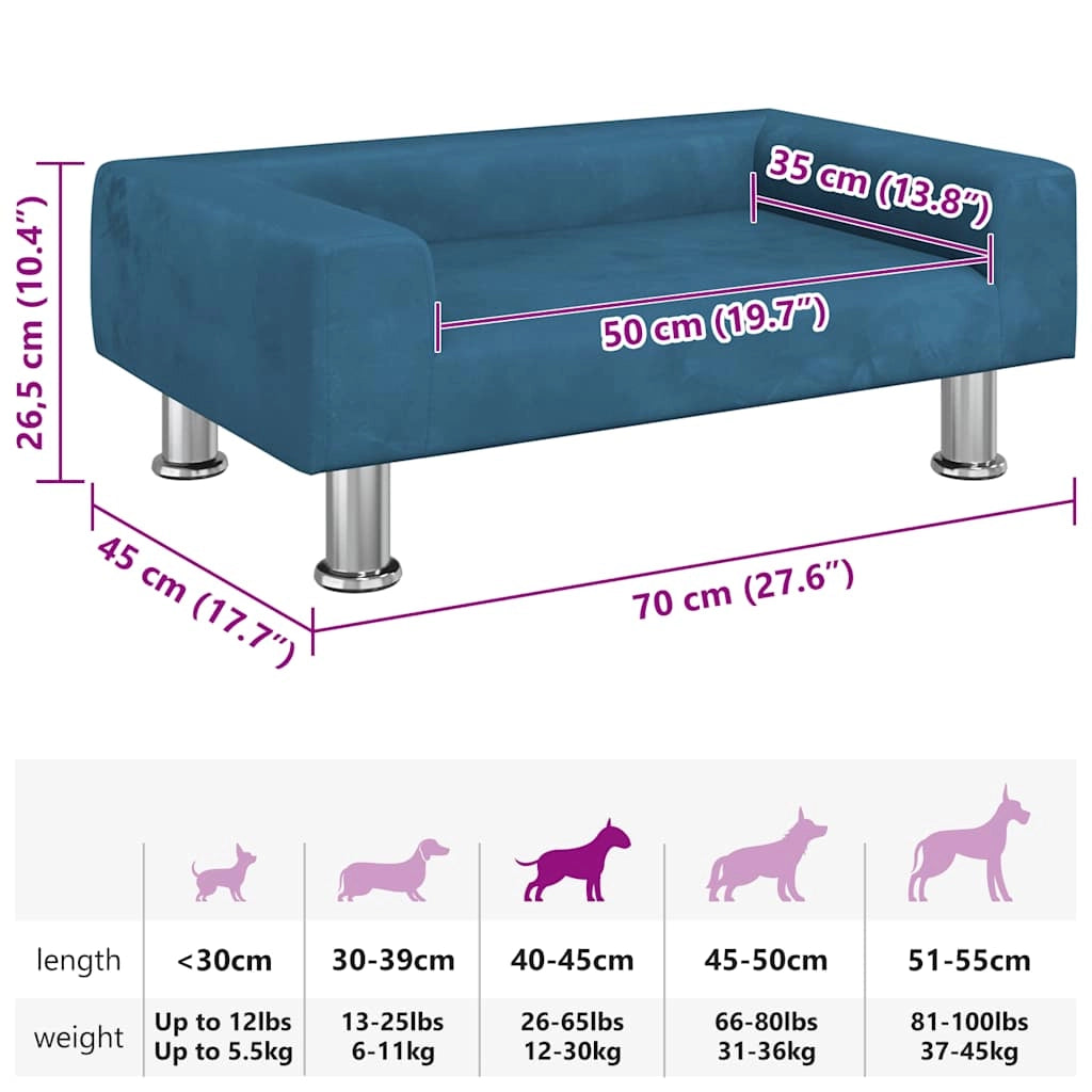 Cuccia per cani comoda 70 x 45 x 26,5 cm velluto blu 02_0042799