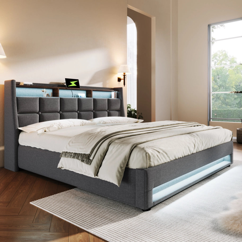 letto imbottito lino grigio 140x200 cm
