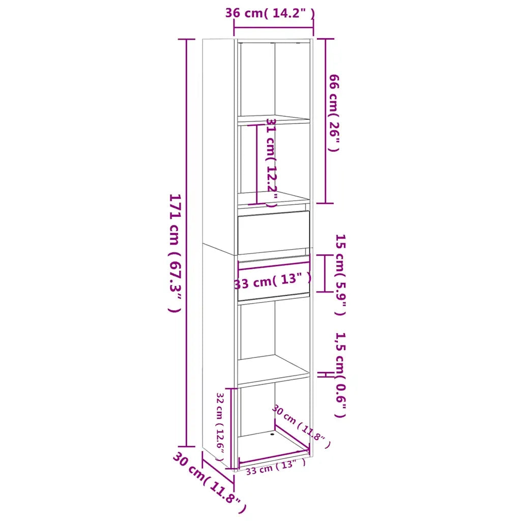 Libreria-Scaffale per Libri-Mobile di Stoccaggio Rovere Fumo 36x30x171 cm in Legno Multistrato