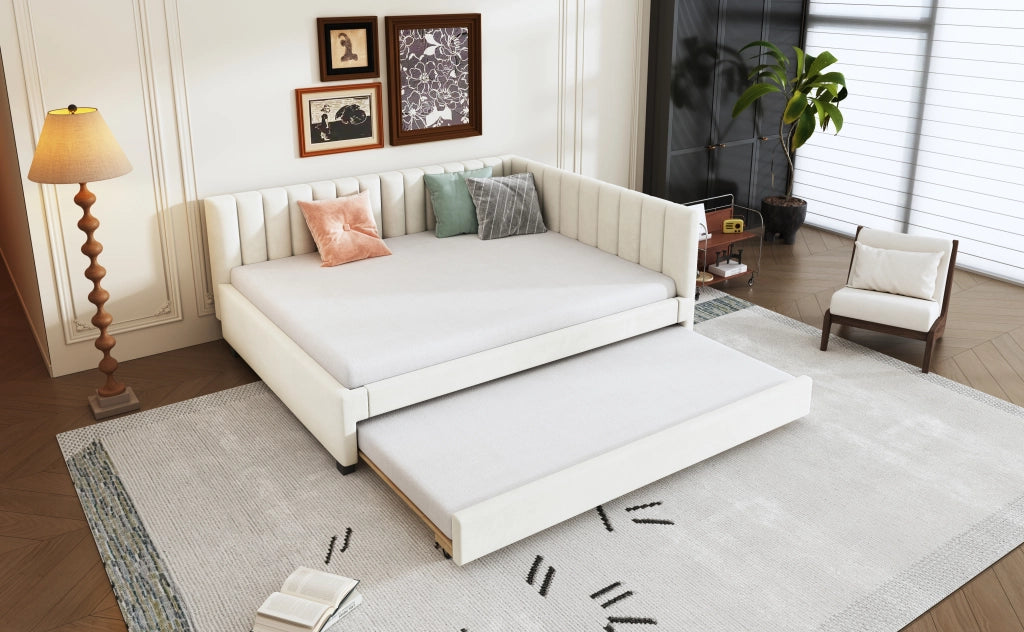 DESMIU Divano letto estraibile 140 × 200 cm 2 posti con letto supplementare, senza materasso, in velluto, beige