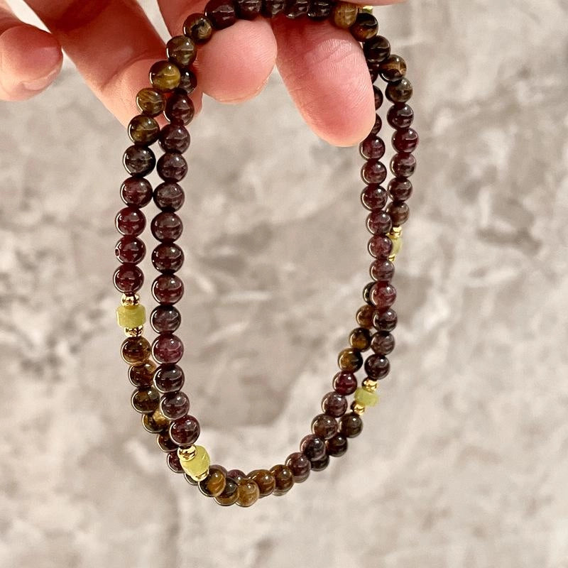 Collana vintage con perline di granato, collana con pietra naturale marrone Maillard, regalo di Natale o compleanno.