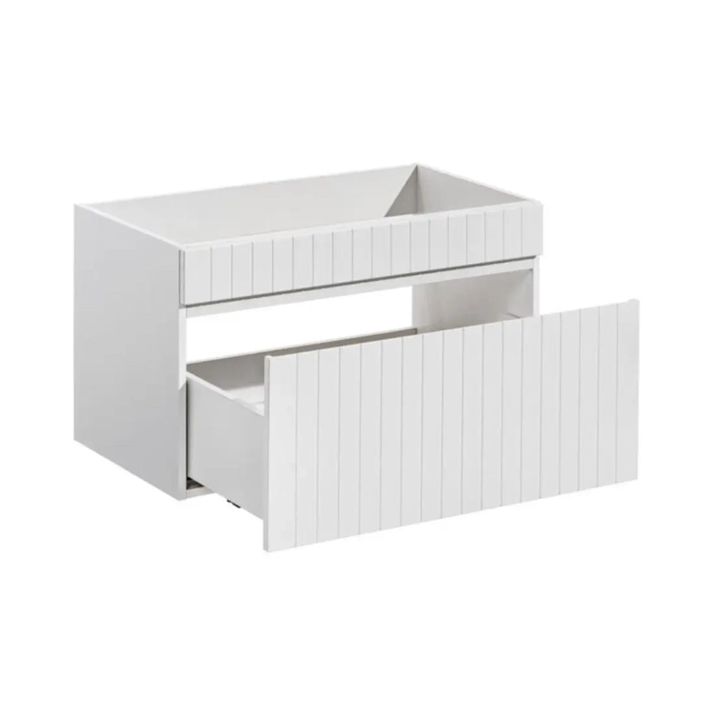 Set ICON bianco: mobili sotto lavabo 180cm con nicchie visibili + piano per lavabo + due lavabi da appoggio bianchi