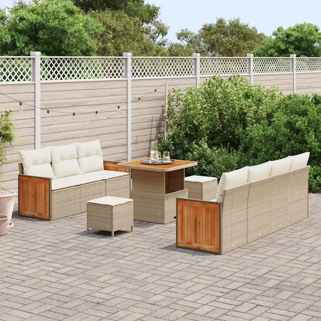 Set Divano da Giardino con cuscino 10 pcs Beige e Crema 3363266