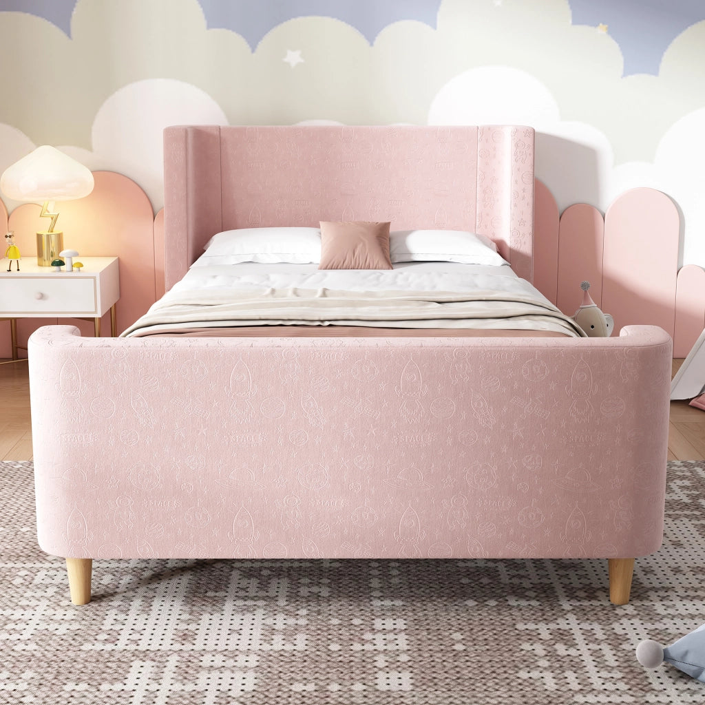 letto a slitta in velluto rosa 90 x 200 cm